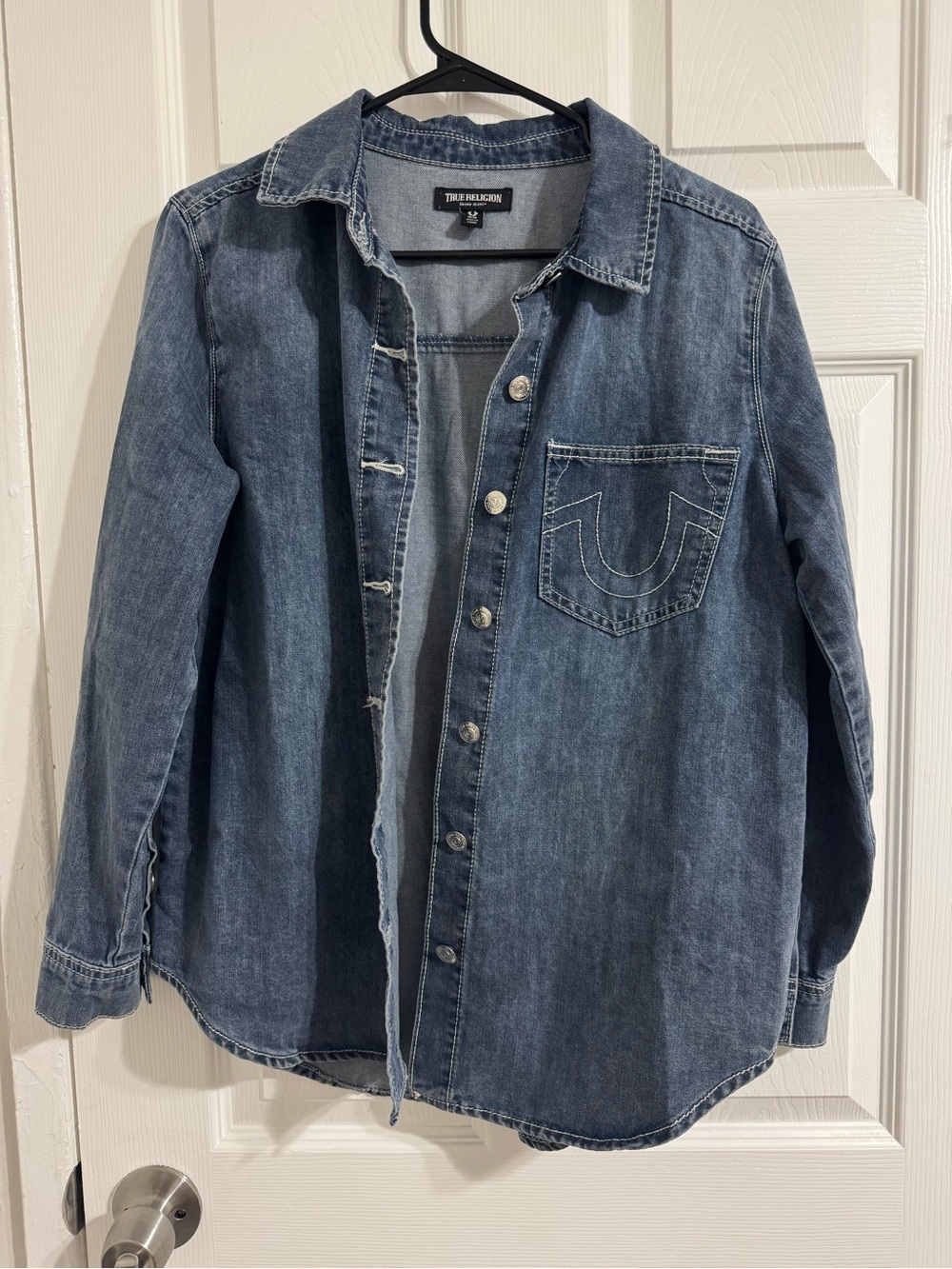 True Religion Men's Denim Button-Down Shirt Jacket in Blue